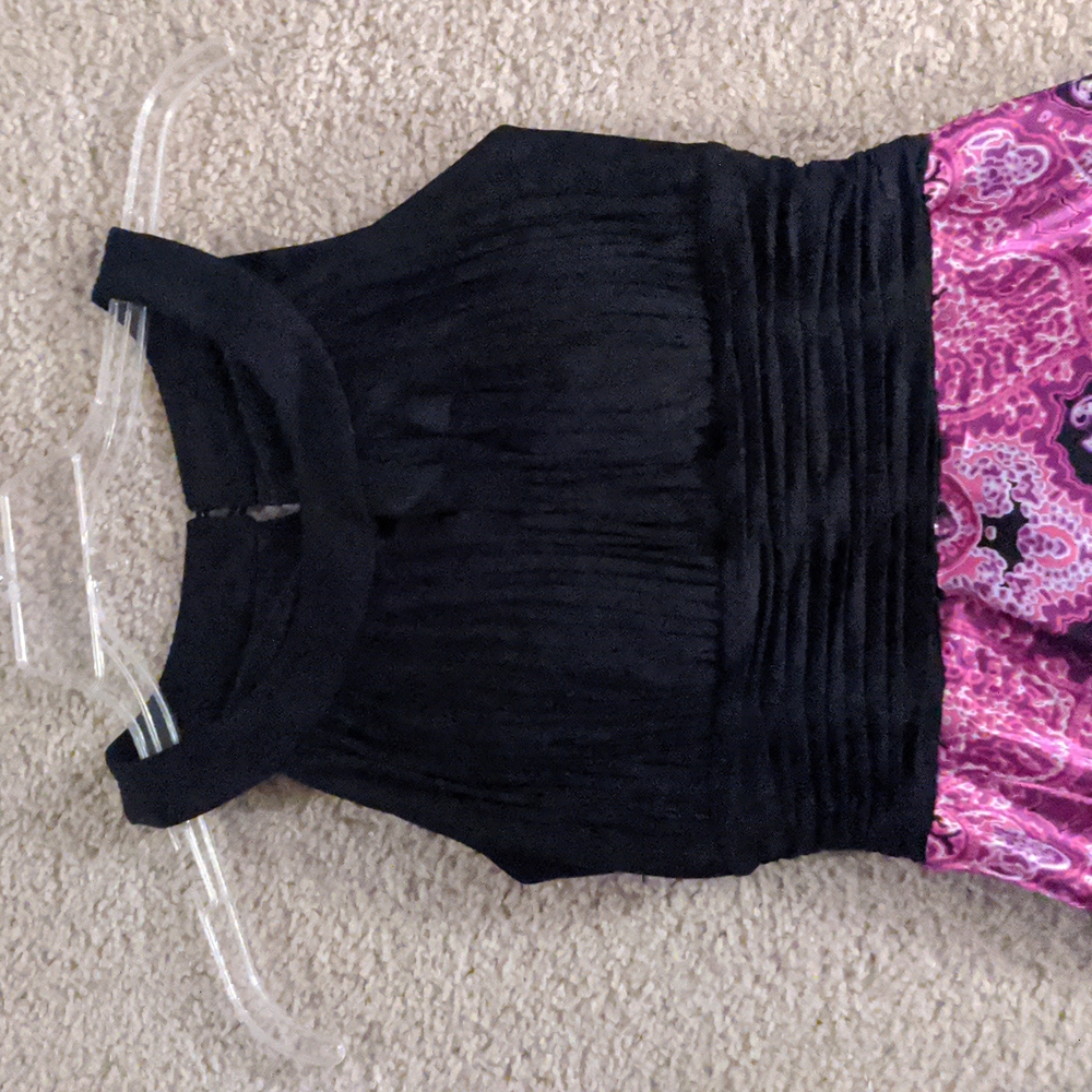 Melrose halter dress, size 8, black top, purple, pink and black silk bottom - Picture 2 of 3